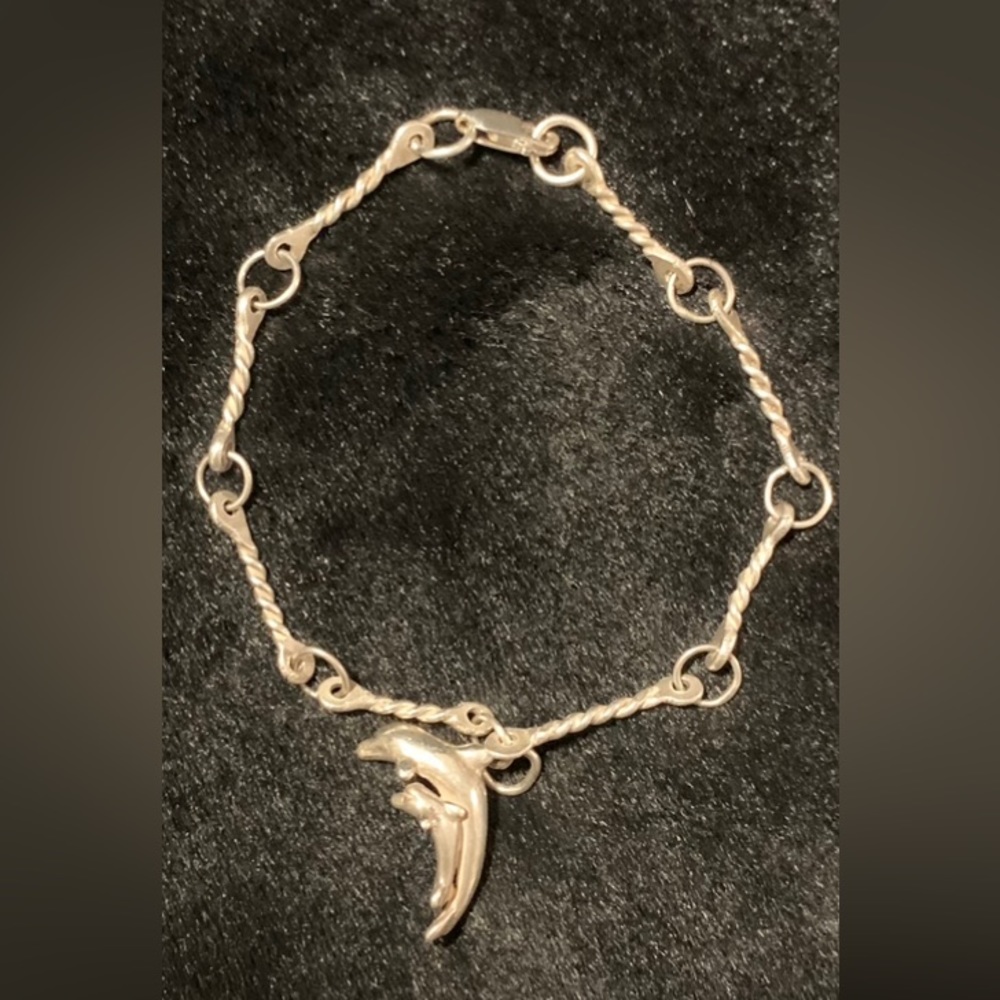 HANDMADE Sterling Silver Chain Bracelet with Dolphin Charm